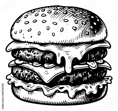 Burger vector engraving style illustration