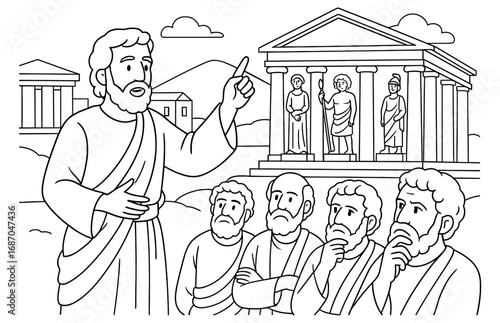 Paul preaching at areopagus scene for educational and religious design