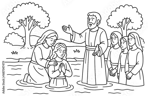 Baptism ceremony in nature scene