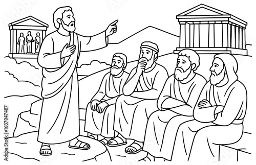 Apostle paul preaching at areopagus - religious teaching scene for historical education