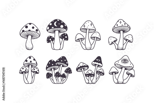 Magic Mushroom Vector Illustration Set