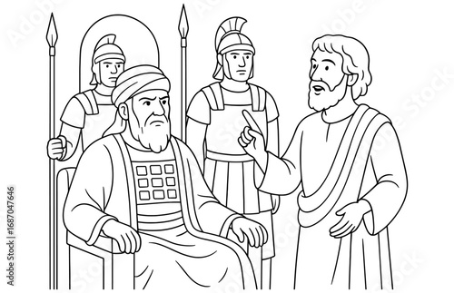 Biblical scene of paul before the sanhedrin - historical religious event depiction in black and white