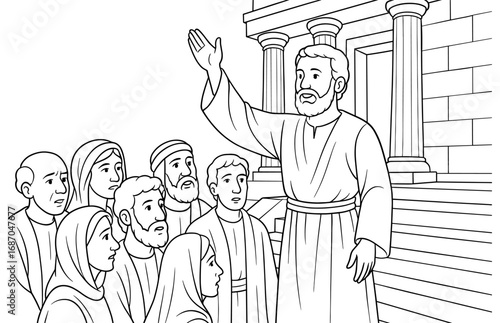 Biblical scene of paul's sermon with ancient architecture for religious education