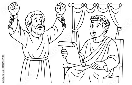 Historical scene of paul appealing to caesar with ancient scroll and roman setting