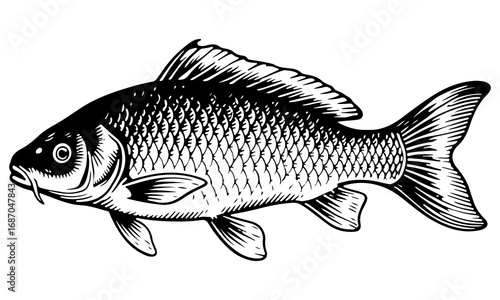 Carp fish vector engraving style illustration
