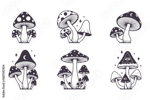 Magic Mushroom Vector Illustration Set
