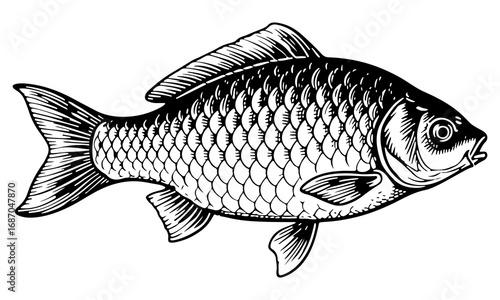 Carp fish vector engraving style illustration