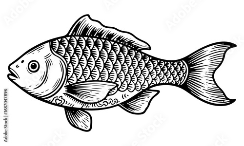 Carp fish vector engraving style illustration