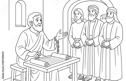 Apostle paul preaching biblical scene for religious education and teaching