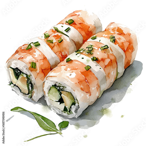 Spring Rolls, watercolor clipart vector, isolated on a white background.