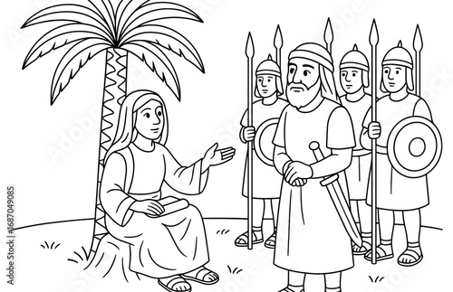 Deborah leading israel: ancient biblical scene for educational and religious purposes