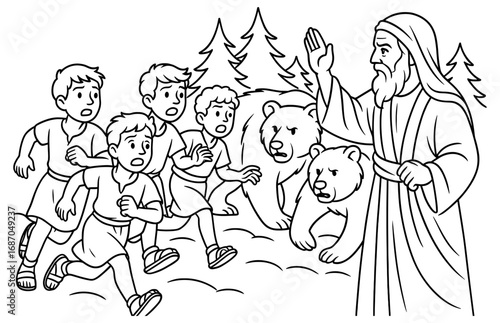 Elisha's curse scene with bears and children in forest