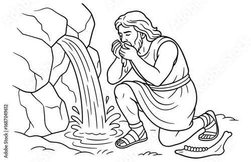 Samson at the spring: biblical scene depicting ancient legend for spiritual and educational purposes