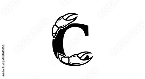 Letter C with Crab Claws, Seafood Alphabet Design.