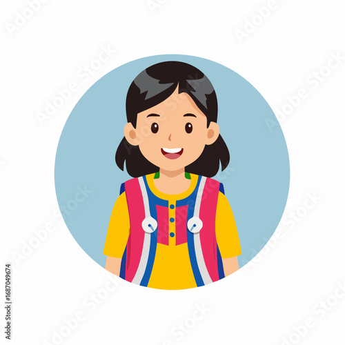 Happy schoolgirl with backpack cartoon avatar icon vector illustration