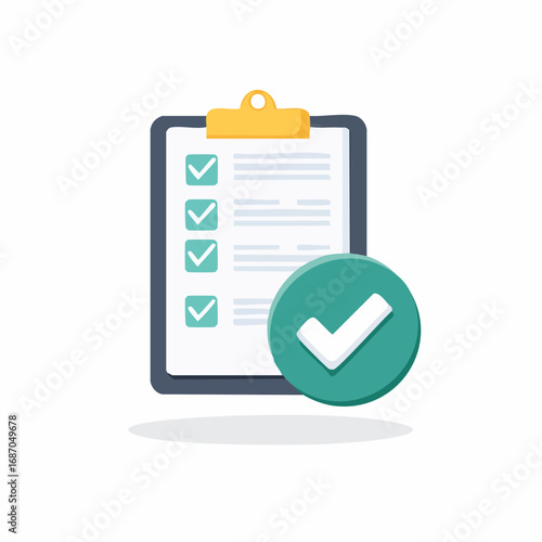 Clipboard document showing completed tasks with multiple checkmarks and a large success symbol