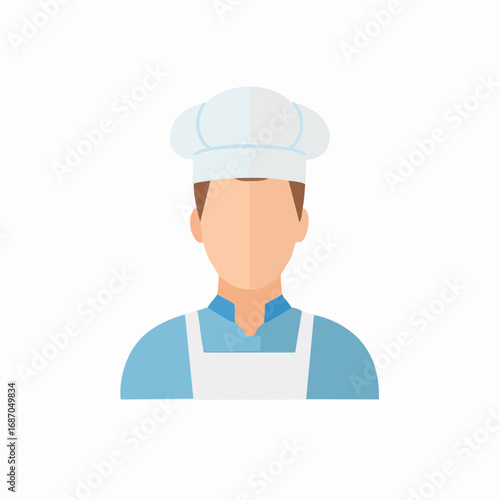 Illustration of a chef with a toque and apron in flat design style