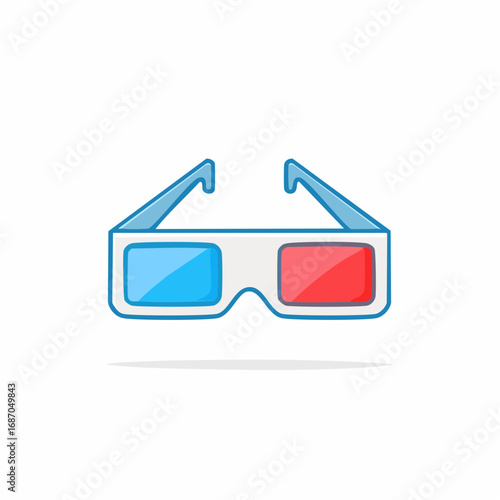 Cartoon 3D glasses illustration in blue, red, and white
