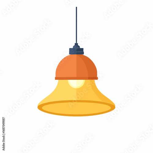 Modern Orange Pendant Lamp with Glowing Bulb Flat Design Illustration