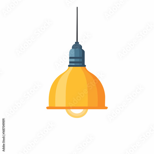 Modern hanging pendant light with bright yellow shade and glowing bulb flat vector design