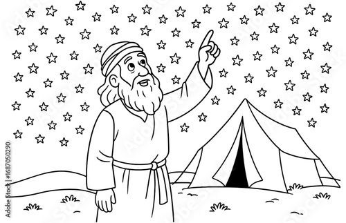 Night sky contemplation: man counting stars near tent in desert landscape