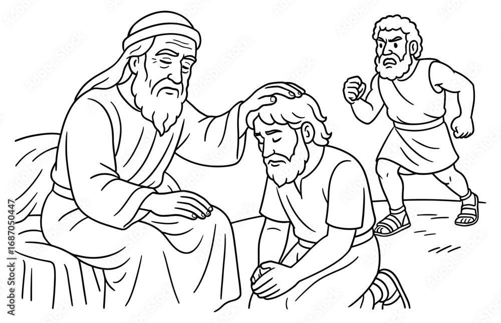 Fototapeta premium Biblical scene depicting isaac blessing jacob for inspirational religious design