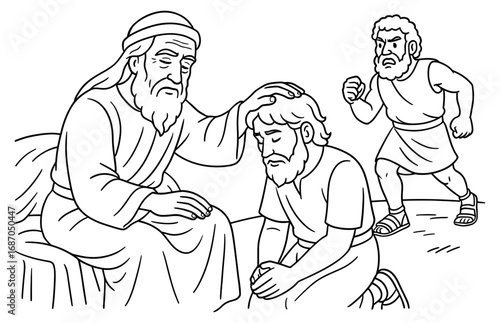 Biblical scene depicting isaac blessing jacob for inspirational religious design