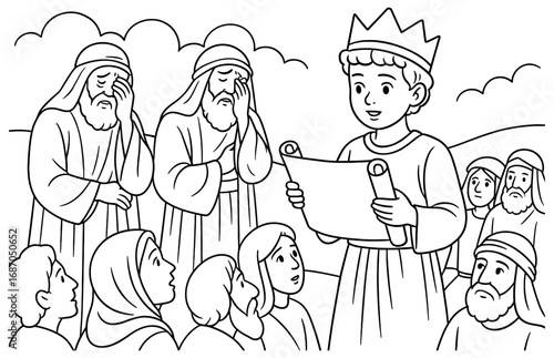 Historical scene of king josiah reading the law to the people of judah