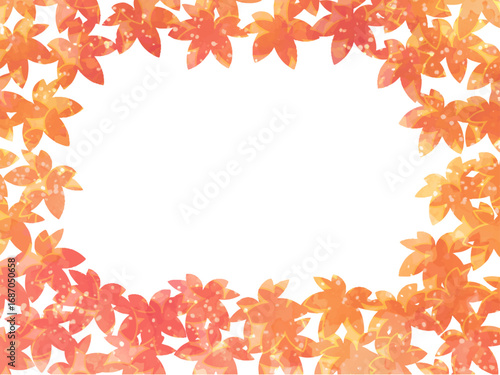 秋の紅葉のイメージの背景素材。水彩風テクスチャー。紅葉の葉っぱのシルエット。赤っぽい色調。ふんわりした光の輝き。コピースペース。
