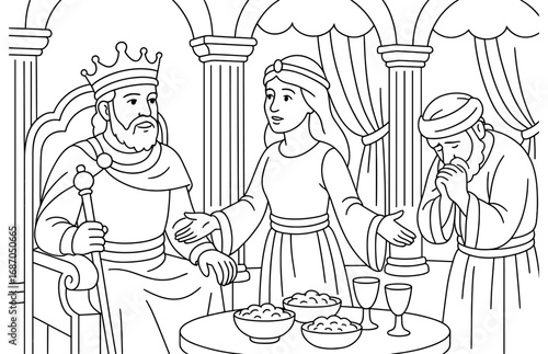 Esther's courageous plea before the king in historical biblical scene for educational use