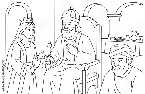 Esther's courageous plea before the king in ancient palace scene