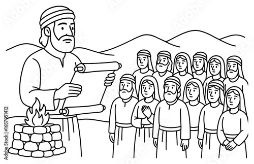 Joshua's covenant renewal ceremony in biblical scene