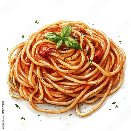 Spaghetti, watercolor vector, isolated on a white background.