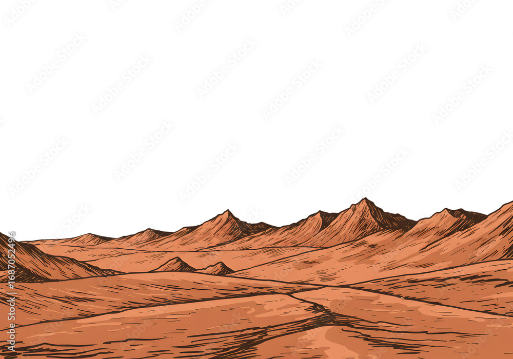 Naklejka premium Pixel Art Desert Landscape View With Brown Terrain and Black Sky