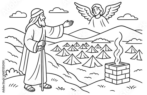 Balaam blesses israel biblical scene for religious education and spiritual artwork