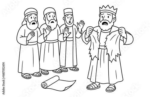 Dramatic moment of josiah tearing his robe for ancient biblical storytelling design