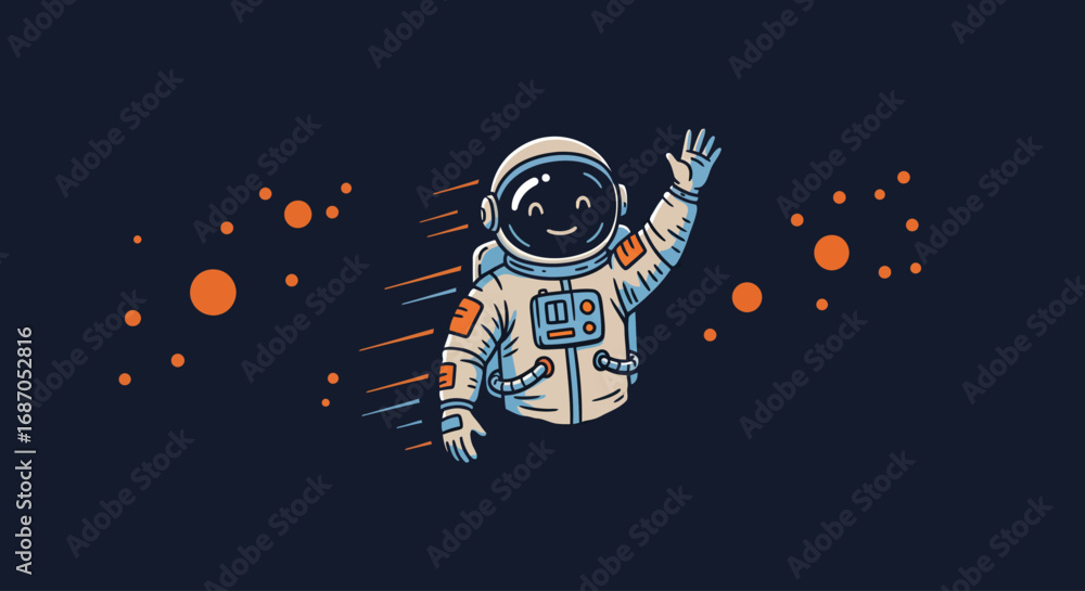 Obraz premium Friendly astronaut waving hello amidst a galaxy of stars