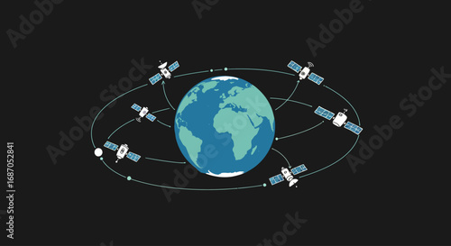Earth surrounded by satellites orbiting for global communication