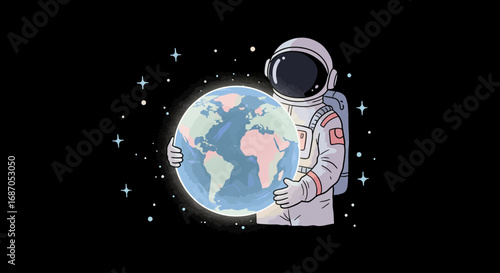 Astronaut gently cradling our beautiful blue planet Earth in the vast expanse of space
