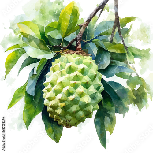 Soursop, watercolor vector, isolated on a white background.