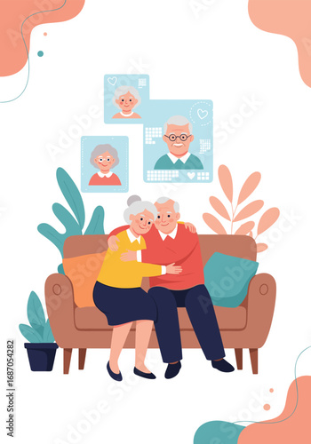 A cherished couple embraces warmth and memories on a sofa