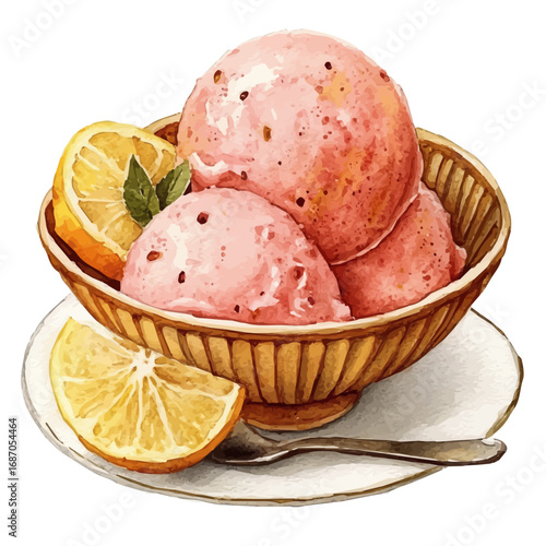 Sorbet, watercolor clipart vector, isolated on a white background.