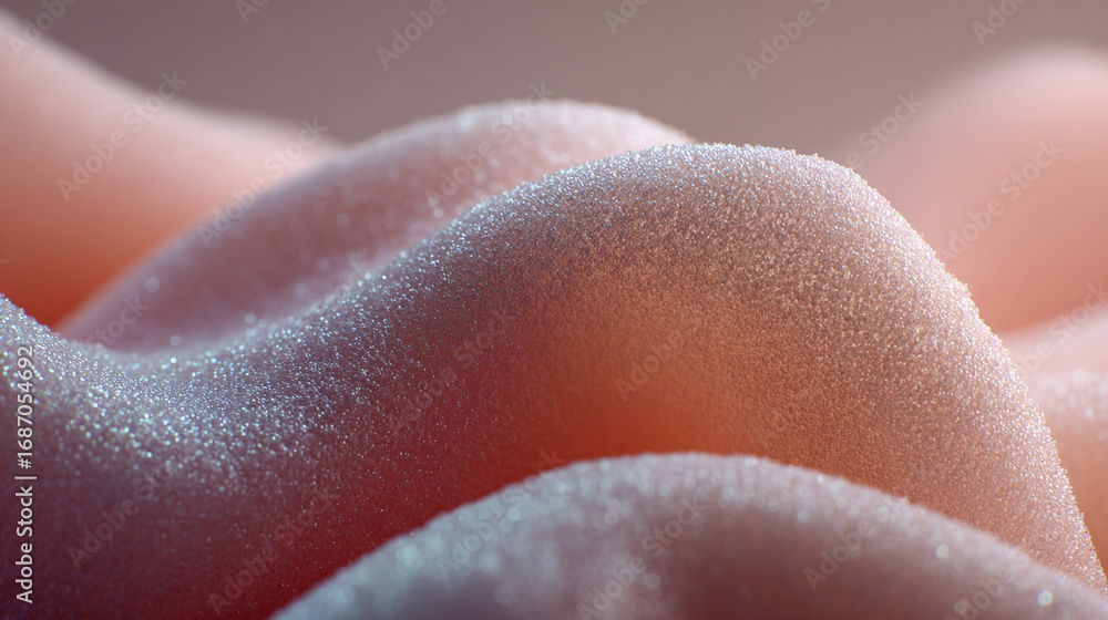 Fototapeta premium Macro shot of a soft pink textured surface with organic waves.