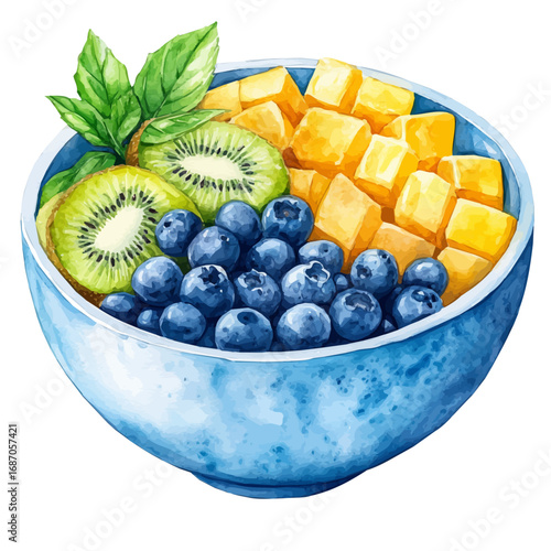 Smoothie Bowl, watercolor illustration vector, isolated on a white background.