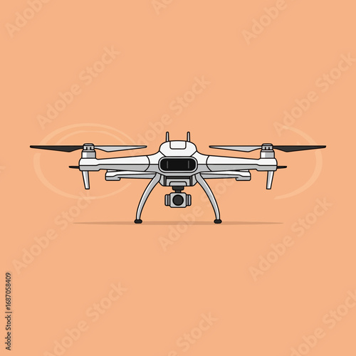 A modern white quadcopter drone with an integrated camera system hovers steadily, ready for aerial photography and videography tasks.