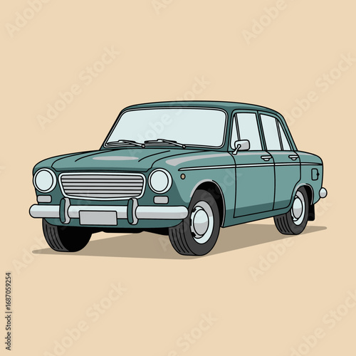 A beautifully rendered vintage teal sedan, showcasing a timeless classic design, perfectly captures the nostalgic essence of retro automotive history.