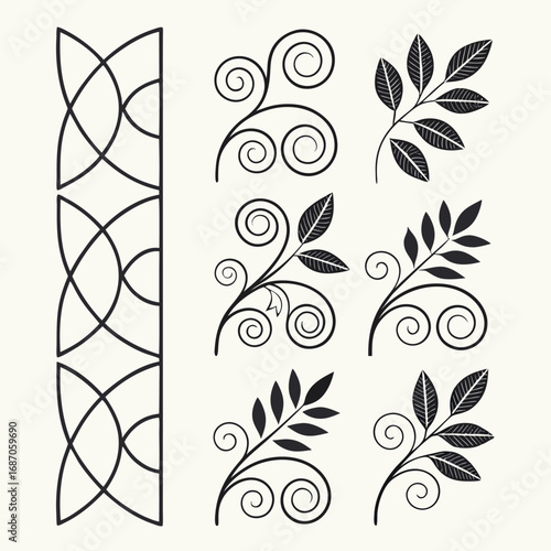 Black floral ornamental elements decorative swirls