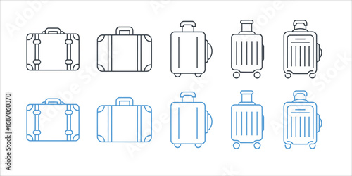Suitcase linear icon set vector. baggage travel symbol. vector illustration.