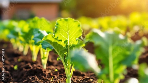 Fresh kale seedlings in garden