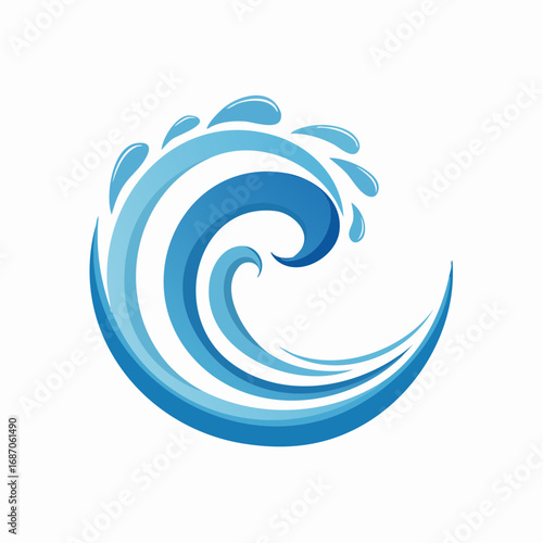 Vektorlogo mit Wellen, Wasserspritzern und fließenden Linien in moderner Gestaltung